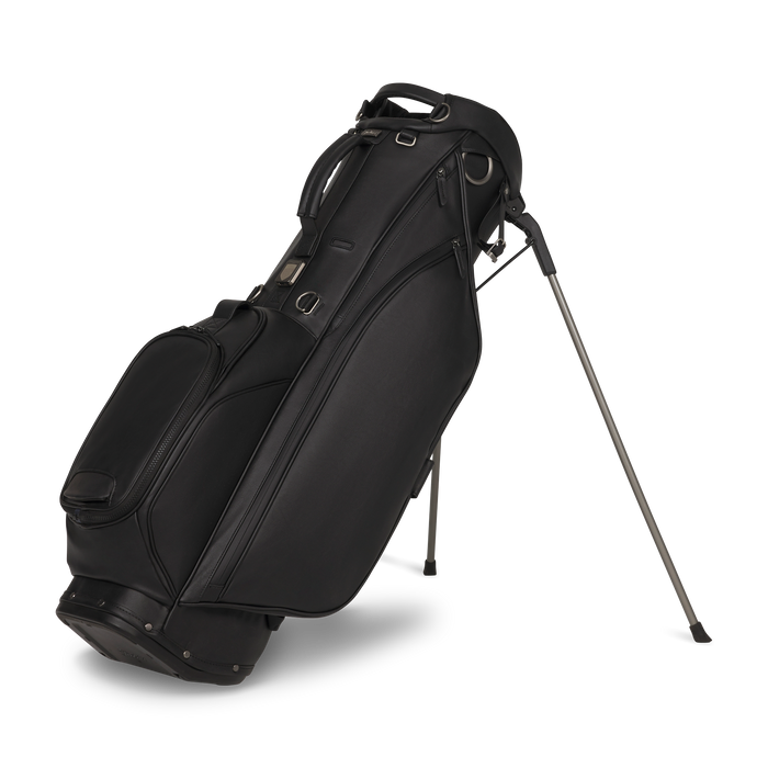A black Titleist LINKSLEGEND Classic Members II Golf Stand Bag with dual metal legs extended, photographed on a clean white background.