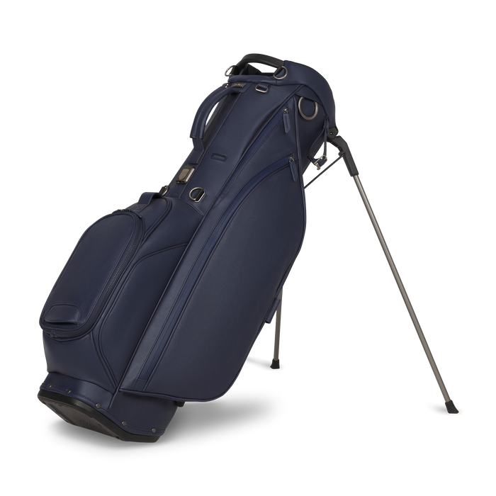 A navy blue Titleist LINKSLEGEND Classic Members II Golf Stand Bag with dual metal legs, shown standing on a clean white background.
