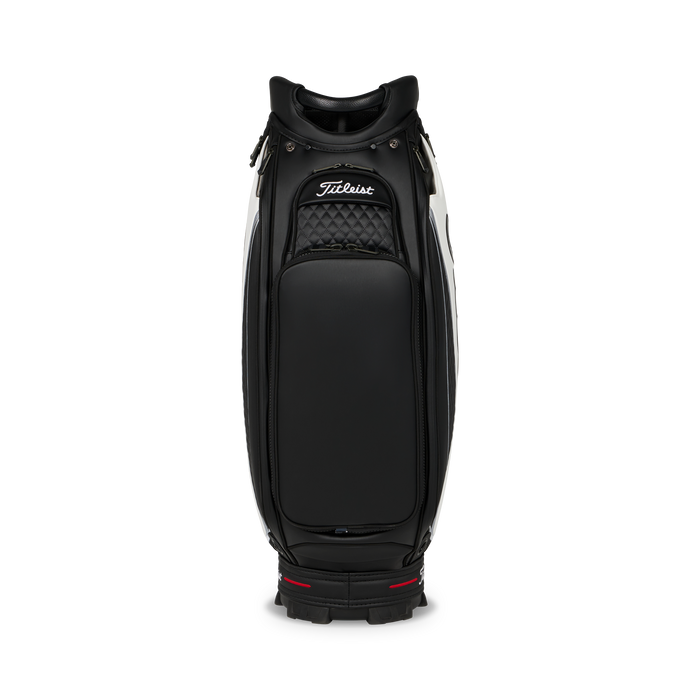 A Titleist Tour Series Tour Golf Bag II in black and white, shown from the front on a clean white background.