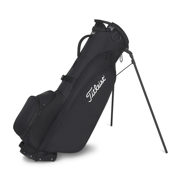 Titleist Players 4 Carbon Stand Bag in black on its stand