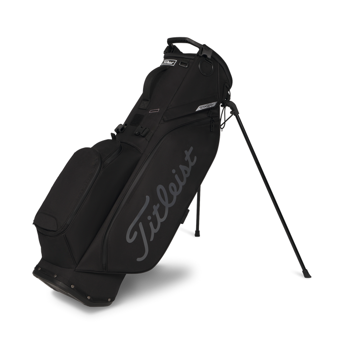 Titleist Players S4 StaDry Golf Stand Bag in black on its stand