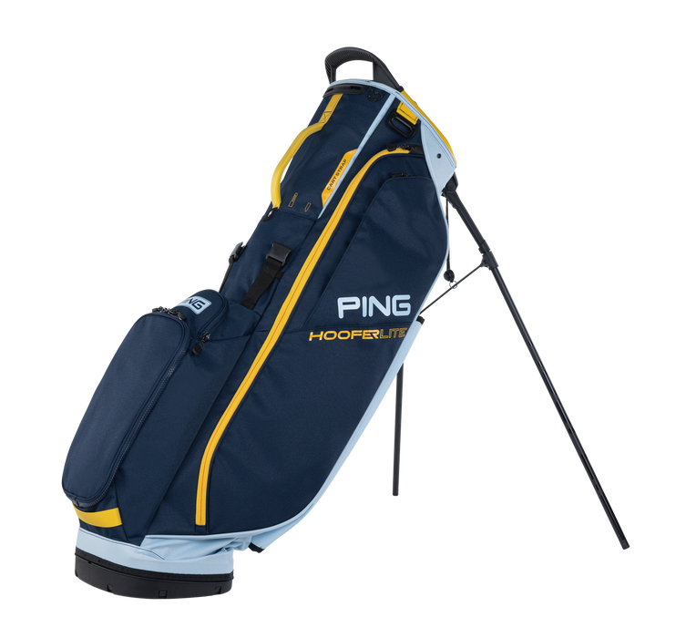 PING Hoofer Lite Golf Stand Bag navy yellow and light blue using its stand
