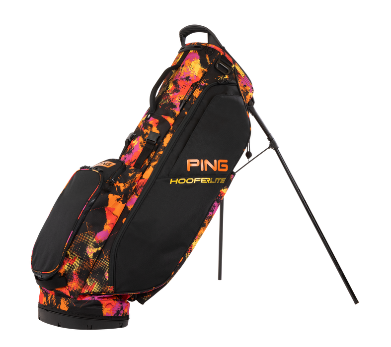 PING Hoofer Lite Golf Stand Bag in black with orange graffiti on its stand