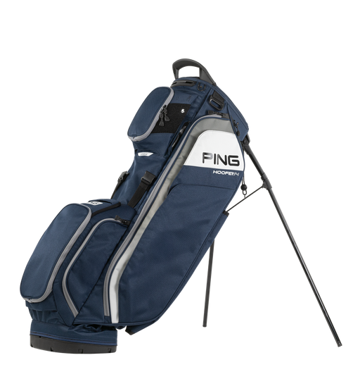 PING Hoofer 14 Golf Stand Bag navy grey standing on its stand