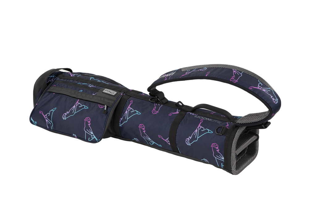 PING Moonlite Golf Stand Bag in navy with a hint of purple in the mr ping logos