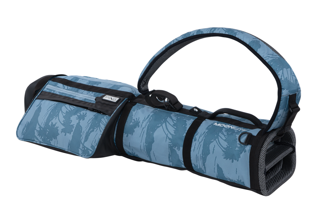 PING Moonlite Golf Stand Bag in blue isles print, full view of bag