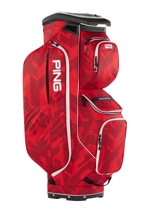 Ping Traverse Golf Cart bag in red full view of the bag red scarlett full view of the bag