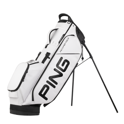 PING Hoofer Tour Golf Stand Bag - white black on its stand