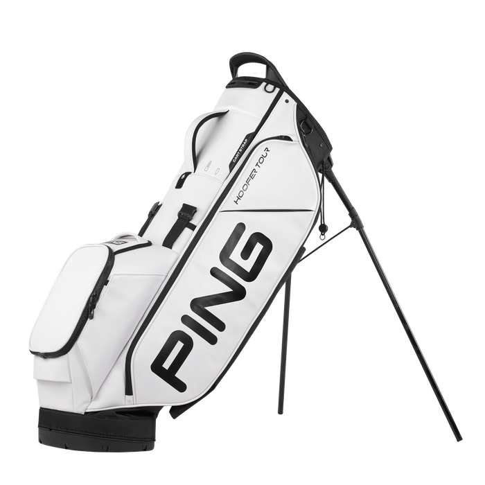 PING Hoofer Tour Golf Stand Bag - white black on its stand