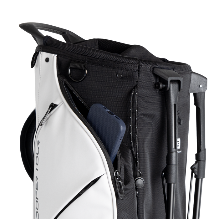 PING Hoofer Tour Golf Stand Bag close up of phone pocket and top of bag