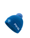 PING Cresting Knit Fore Get Me Not golf beanie in tidal blue with white logo, floral embroidery, and a pom-pom.