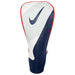 Nike Icon Driver Headcover in midnight navy, white, and red with a textured Swoosh logo, front view.