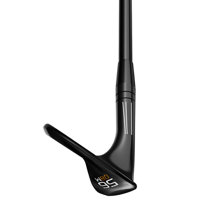 Titleist Vokey SM11 Black Vapor wedge in a side view, featuring a sleek black finish and 56-degree loft engraving.