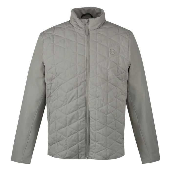 Under Armour Drive Pro insulated golf jacket in grey, featuring a quilted front panel, full zip, and funnel neck.