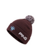 PING Cresting Knit Fore Get Me Not golf beanie in fig, featuring a white embroidered logo, floral detail, and pom-pom.