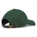 Dark green Titleist Birthplace of Golf merino wool cap, rear view with adjustable brown leather strap and brass buckle.