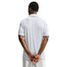 Back view of a white Nike Par Dri-FIT golf polo shirt featuring a small blue butterfly print pattern.