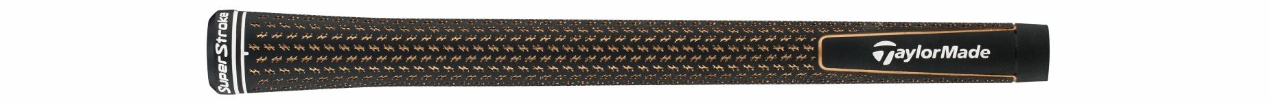 TaylorMade Hi Toe 5 golf wedge grip in black with gold textured pattern and white SuperStroke branding.