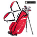 Future Junior Golf Set for ages 8-10 in red, featuring a stand bag with shoulder straps and matching right-handed clubs.