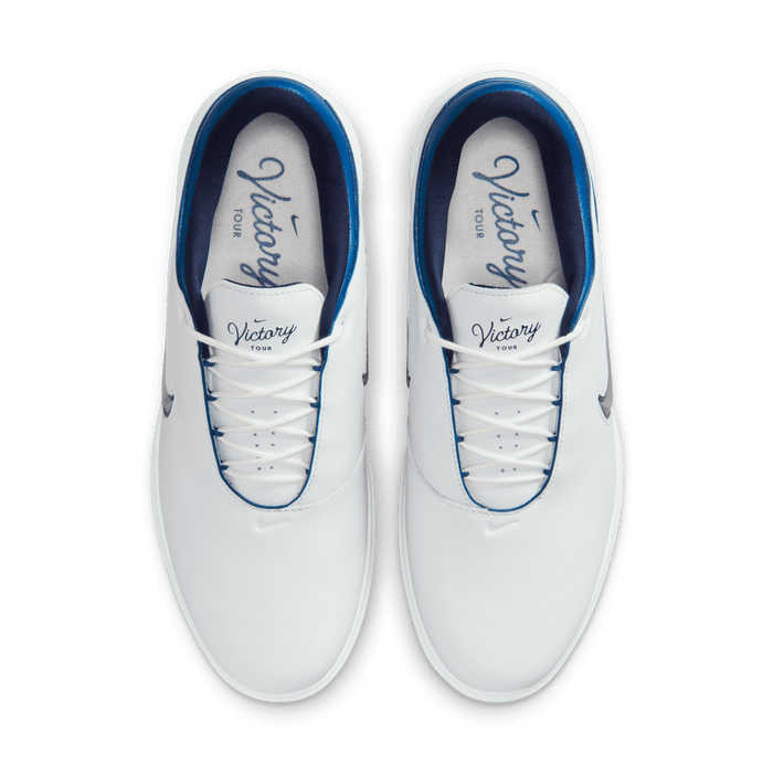 Nike Victory Tour 4 Golf Shoes white white silver blue pair from above
