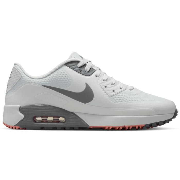 Nike Air Max 90 Golf Shoes in photon dust and red side view