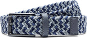 Nike Weave Stretch Woven Golf Belt in navy multi with a gunmetal buckle and grey leather-look trim.
