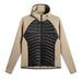 front of J.Lindeberg Heyden Quilt Hybrid Hood Golf Jacket in beige and black