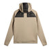 back of J.Lindeberg Heyden Quilt Hybrid Hood Golf Jacket in beige and black
