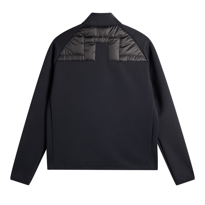 back of J.Lindeberg Heyden Quilt Hybrid Golf Jacket in black