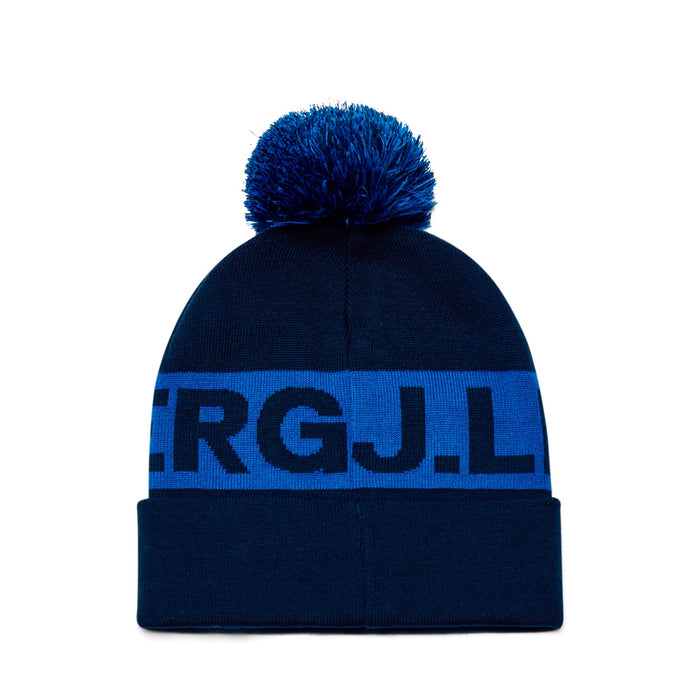 back of J.Lindeberg Tilo Beanie Bobble Golf Hat in navy