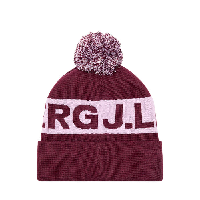 back of J.Lindeberg Tilo Beanie Bobble Golf Hat in burgundy