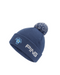 PING Cresting Knit Fore Get Me Not golf beanie in blue indigo with a pom-pom, embroidered logo and flower detail.