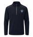 PING Ramsey navy golf mid layer with quarter-zip, mock neck, and Fore Get Me Not flower embroidery on the chest.