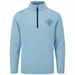 Sky blue PING Ramsey quarter-zip golf mid layer with Fore Get Me Not floral chest embroidery, front view.
