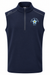 PING Ramsey men's navy golf vest, front view featuring a quarter-zip neck and Fore Get Me Not floral chest embroidery.