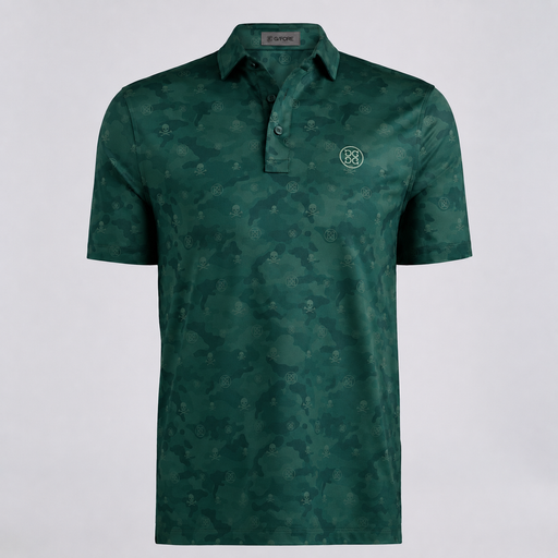 G/FORE Icon Camo Tech Jersey Golf Polo Shirt in pine green with tonal circle g's logo on left chest