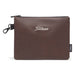 Titleist Birthplace of Golf zippered valuables pouch in brown leather with white embroidered logo and side clip.