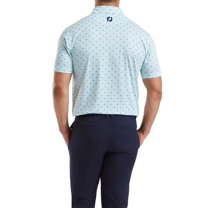 FootJoy Flying Wasp Print Lisle Golf Polo Shirt - White/Emerald/Navy