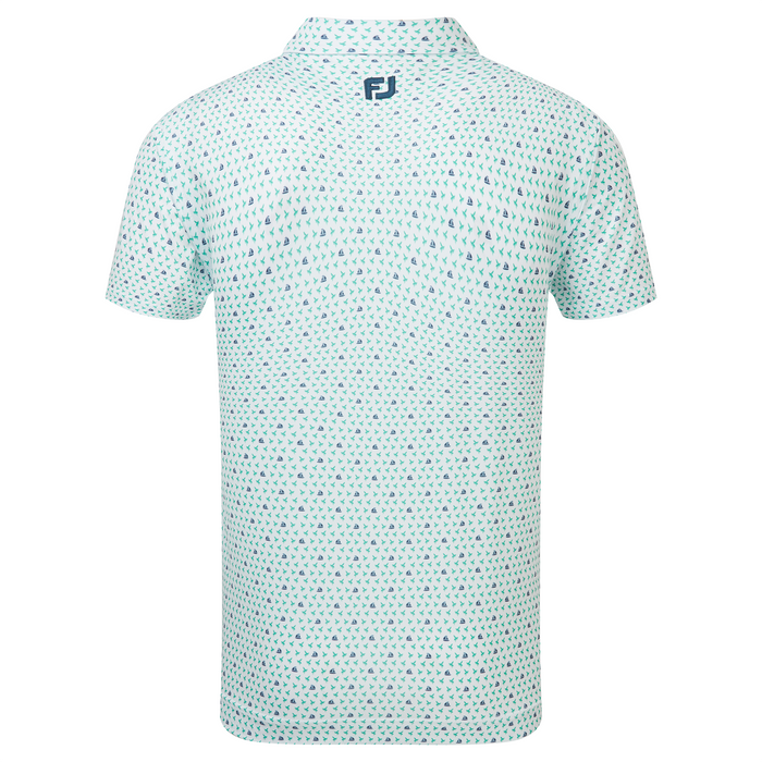 FootJoy Flying Wasp Print Lisle Golf Polo Shirt - White/Emerald/Navy