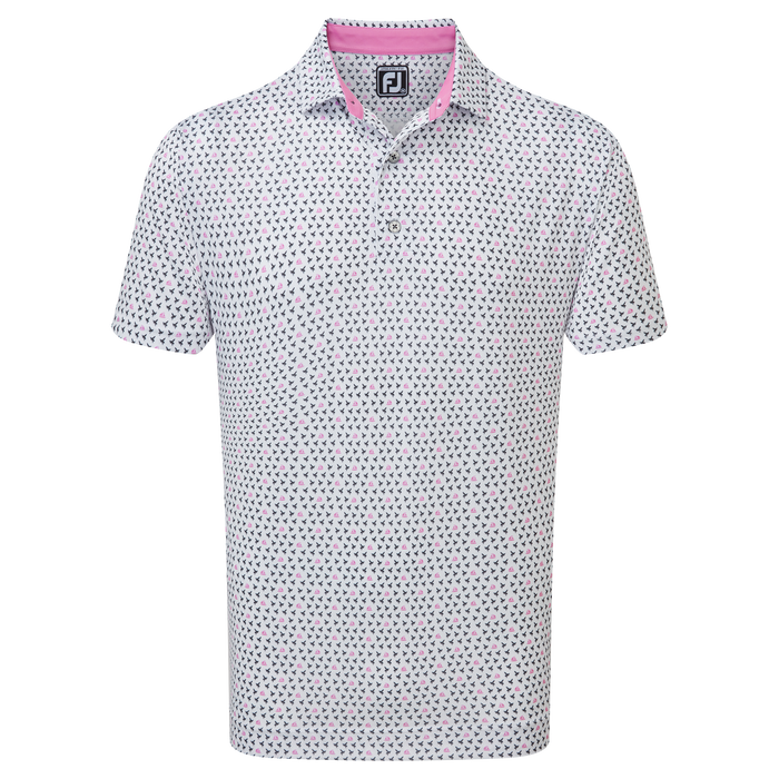 FootJoy Flying Wasp Print Lisle Golf Polo Shirt - White/Black/Pink