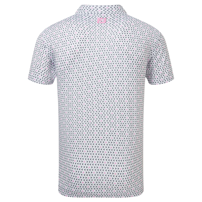 FootJoy Flying Wasp Print Lisle Golf Polo Shirt - White/Black/Pink