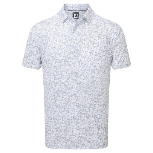 FootJoy Scottish Town Print Lisle Golf Polo Shirt - White/Navy