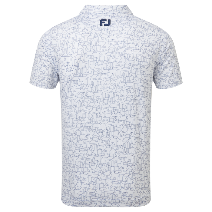 FootJoy Scottish Town Print Lisle Golf Polo Shirt - White/Navy