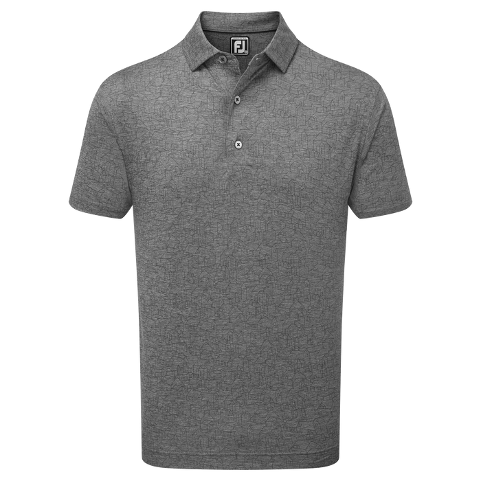 FootJoy Scottish Town Print Lisle Golf Polo Shirt - Heather Charcoal/Black