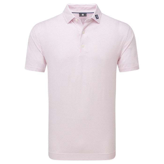 FootJoy Wiggle Print Lisle Golf Polo Shirt - White/Skyway/Pink Lemonade