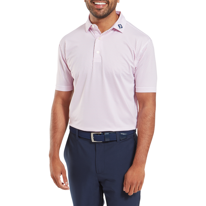 FootJoy Wiggle Print Lisle Golf Polo Shirt - White/Skyway/Pink Lemonade