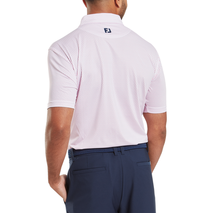 FootJoy Wiggle Print Lisle Golf Polo Shirt - White/Skyway/Pink Lemonade