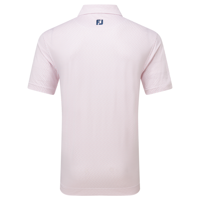 FootJoy Wiggle Print Lisle Golf Polo Shirt - White/Skyway/Pink Lemonade