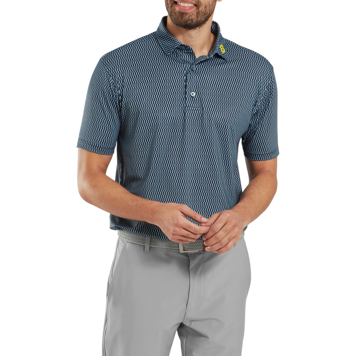 FootJoy Wiggle Print Lisle Golf Polo Shirt - Navy/Grey/White