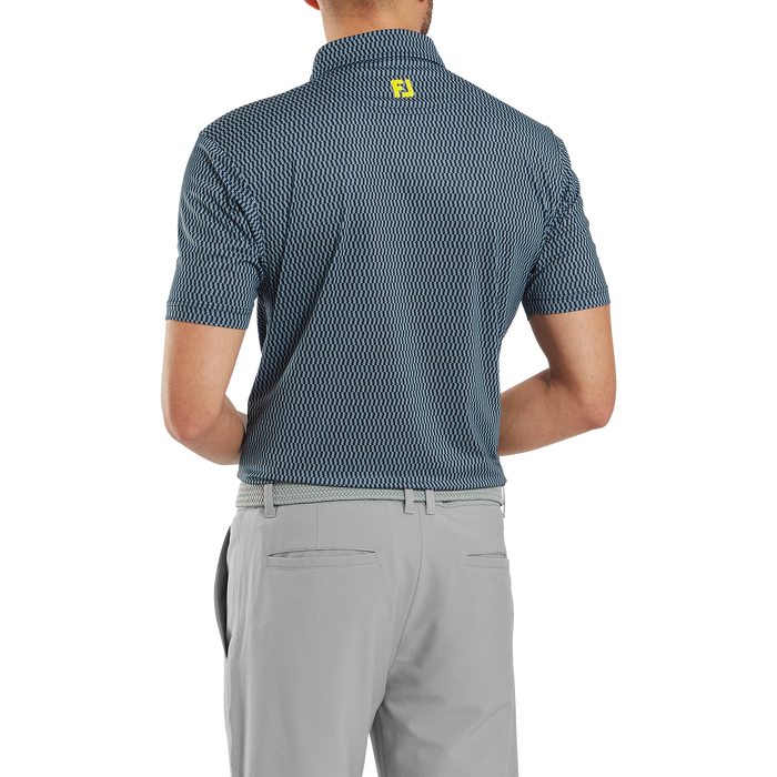 FootJoy Wiggle Print Lisle Golf Polo Shirt - Navy/Grey/White